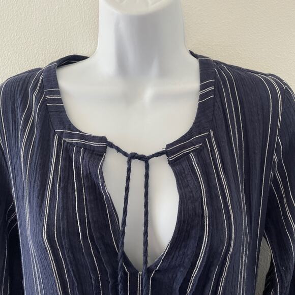 Sea New York Dress 6 Blue Striped Boho Coastal Midi Cottage Peasant Classic - Picture 7 of 14